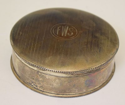 Lot 195 - George V silver circular table box with engine-turned decoration