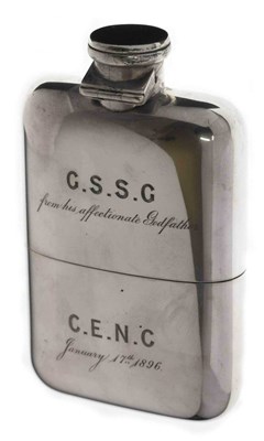 Lot 84 - Asprey - Late Victorian silver hip flask with detachable silver tot cup