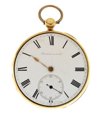 Lot Early Victorian 18ct gold open face pocket watch, Barwise of London
