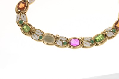 Lot 35 - Edwardian gem-set enamelled unmarked yellow metal bracelet