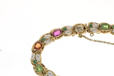 Lot 35 - Edwardian gem-set enamelled unmarked yellow metal bracelet