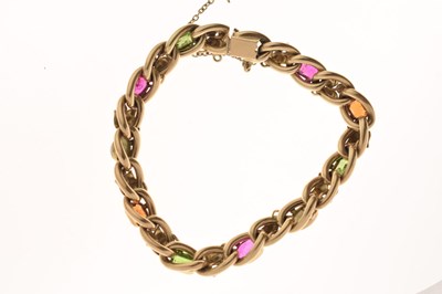 Lot 35 - Edwardian gem-set enamelled unmarked yellow metal bracelet