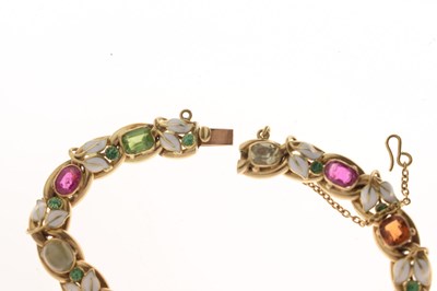 Lot 35 - Edwardian gem-set enamelled unmarked yellow metal bracelet