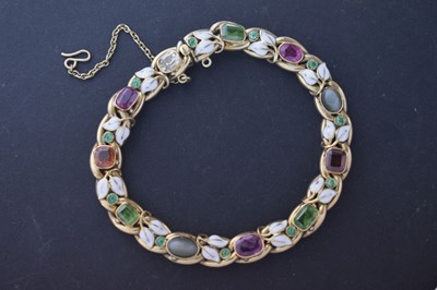 Lot 35 - Edwardian gem-set enamelled unmarked yellow metal bracelet