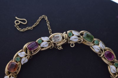 Lot 35 - Edwardian gem-set enamelled unmarked yellow metal bracelet