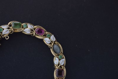 Lot 35 - Edwardian gem-set enamelled unmarked yellow metal bracelet