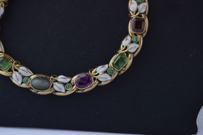 Lot 35 - Edwardian gem-set enamelled unmarked yellow metal bracelet