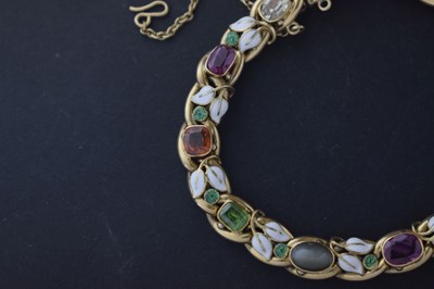 Lot 35 - Edwardian gem-set enamelled unmarked yellow metal bracelet