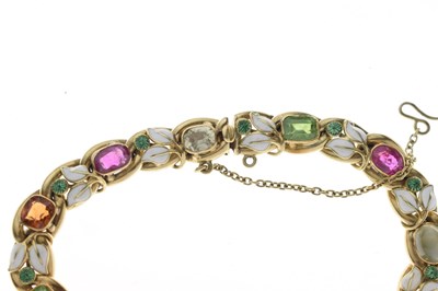 Lot 35 - Edwardian gem-set enamelled unmarked yellow metal bracelet