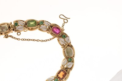 Lot 35 - Edwardian gem-set enamelled unmarked yellow metal bracelet
