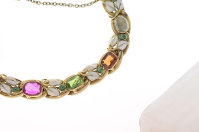 Lot 35 - Edwardian gem-set enamelled unmarked yellow metal bracelet