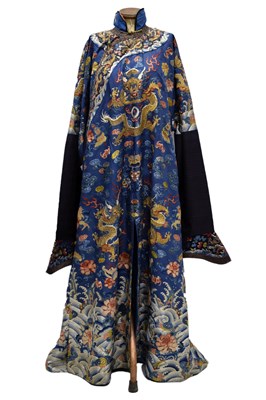 Lot 255 - Fine Chinese embroidered blue silk jifu or dragon robe