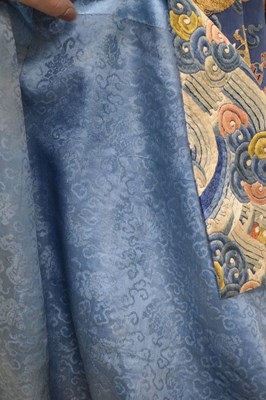 Lot 255 - Fine Chinese embroidered blue silk jifu or dragon robe