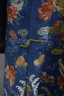 Lot 255 - Fine Chinese embroidered blue silk jifu or dragon robe