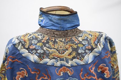 Lot 255 - Fine Chinese embroidered blue silk jifu or dragon robe