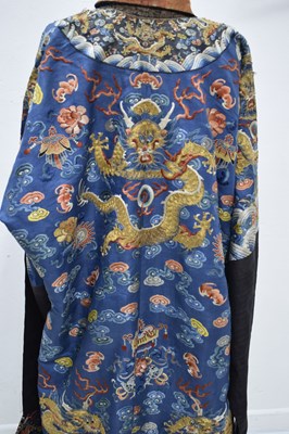 Lot 255 - Fine Chinese embroidered blue silk jifu or dragon robe