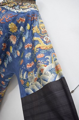 Lot 255 - Fine Chinese embroidered blue silk jifu or dragon robe