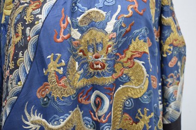 Lot 255 - Fine Chinese embroidered blue silk jifu or dragon robe