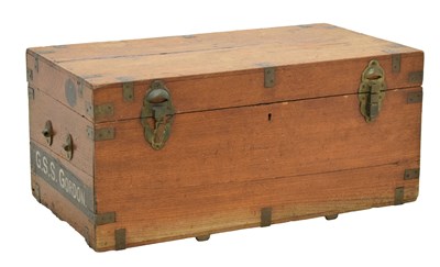 Lot 384 - Early 20th century brass bound hardwood trunk