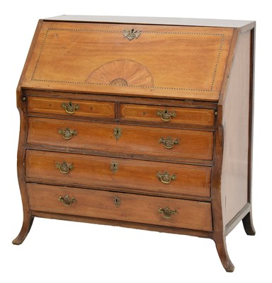 Lot 670 - Late 18th century inlaid mahogany bureau with bombe front, probably Continental