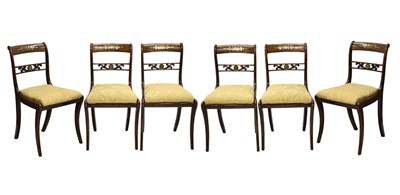 Lot 446 - Set of six Regency rosewood and brass inlaid dining chairs