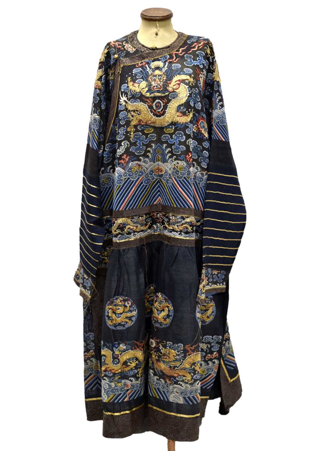 Lot 256 - Chinese embroidered black gauze chao pao or formal Court robe