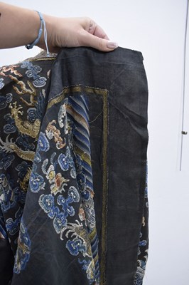 Lot 256 - Chinese embroidered black gauze chao pao or formal Court robe