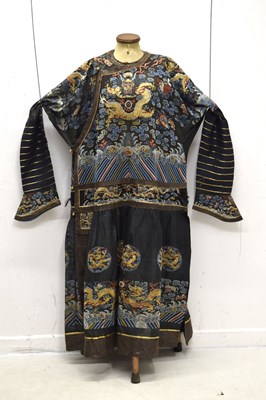 Lot 256 - Chinese embroidered black gauze chao pao or formal Court robe