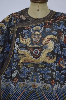 Lot 256 - Chinese embroidered black gauze chao pao or formal Court robe
