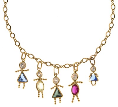Lot 28 - Italian multi-gemstone yellow metal necklace (stamped 14K)