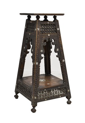 Lot 436 - Syrian mother-of-pearl inlaid and mashrabiya decorated hardwood plant stand