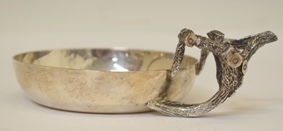 Lot 267 - Elizabeth II silver tastevin with bark effect handle