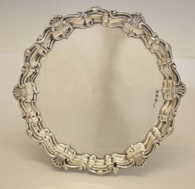 Lot 316 - George V silver salver with pie-crust and shell rim