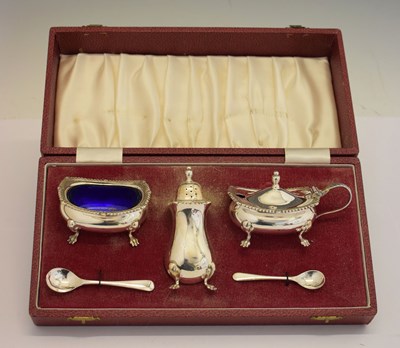 Lot 270 - Cased Elizabeth II three-piece silver condiment set