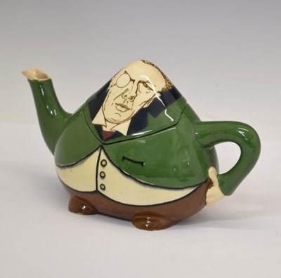 Lot 224 - Frederick Rhead for Foley - Intarsio ware Joseph Chamberlain caricature teapot