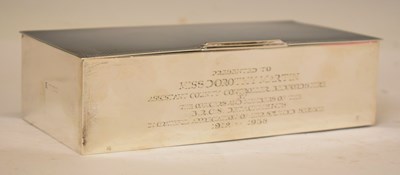 Lot 211 - George VI silver table top box with engine-turned decoration