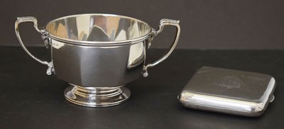 Lot 206 - George V silver twin-handled sugar bowl, and a late Victorian silver cigarette case