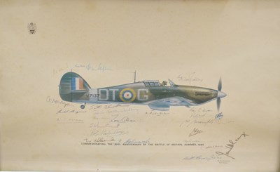 Lot 385 - Keith Broomfield for the RAF Museum, coloured print of a Hurricane