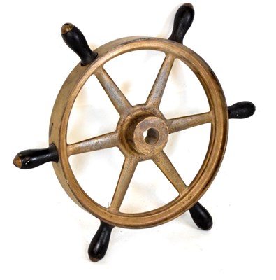 Lot 685 - Brass ship's wheel of six spokes