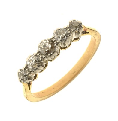 Lot 12 - Diamond five stone unmarked yellow metal ring