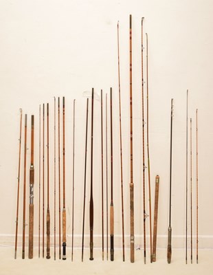 Lot 335 - Collection of vintage split cane fishing rods