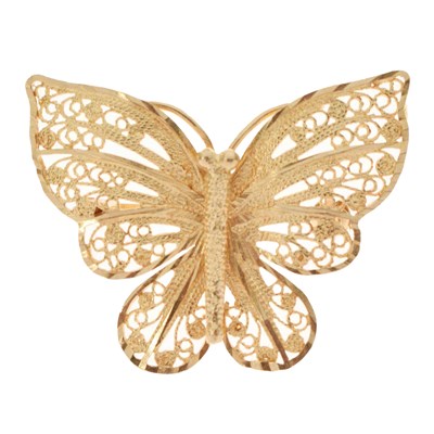 Lot 75 - Yellow metal butterfly brooch