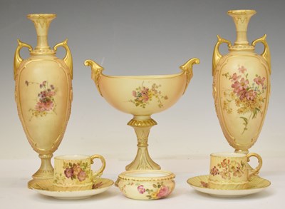 Lot 420 - Royal Worcester - Pair of blush ivory porcelain vases, etc