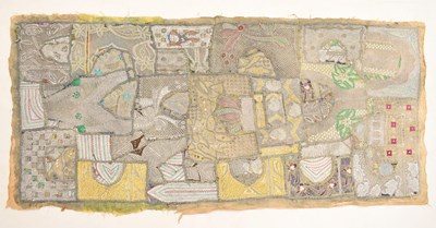 Lot 513 - Beaded and embroidered patchwork textile hanging