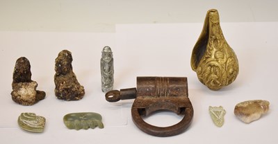 Lot 496 - Group of Eastern artefacts - cast shell, jade, soapstone etc
