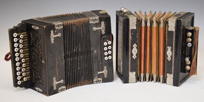 Lot 364 - Two early 20th century ebonised accordions