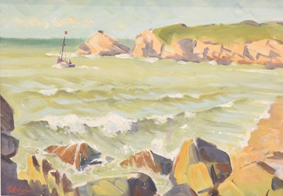 Lot 585 - Ronald Henry Johnson (British, 1930-2025) - Oil on board - Coastal scene