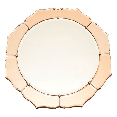 Lot 630 - 1930s Art Deco peach-tinted wall mirror