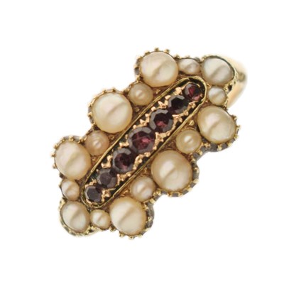 Lot 26 - 19th century split pearl and purple stone ring