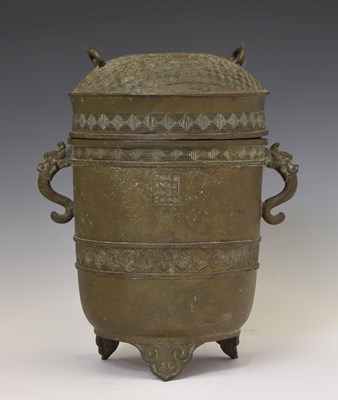 Lot 247 - Chinese alloy ritual vessel and cover, Xing, bearing Yongzheng mark